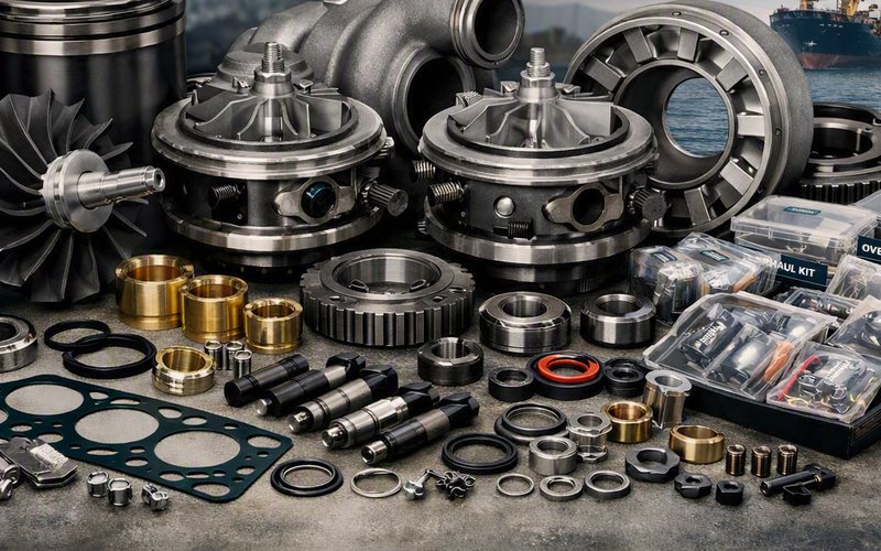Turbocharger rotors, turbine wheels, bearings, nozzle rings and overhaul kit components